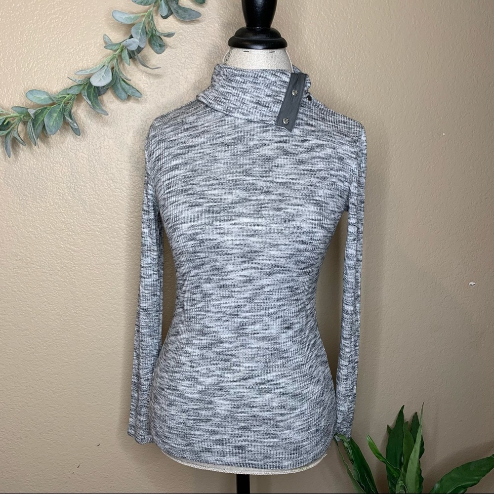 Anthropologie ~ Gray Stripe Dolan Left Coast Snap Button Turtleneck